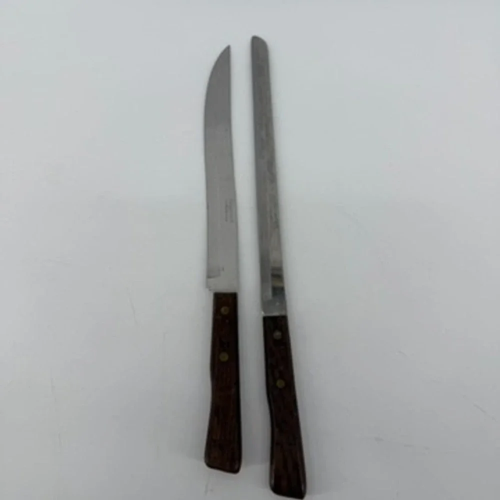 Forgecraft Vintage Stainless USA Knife Set 2pc Wood Handle Slicer Utility Knife